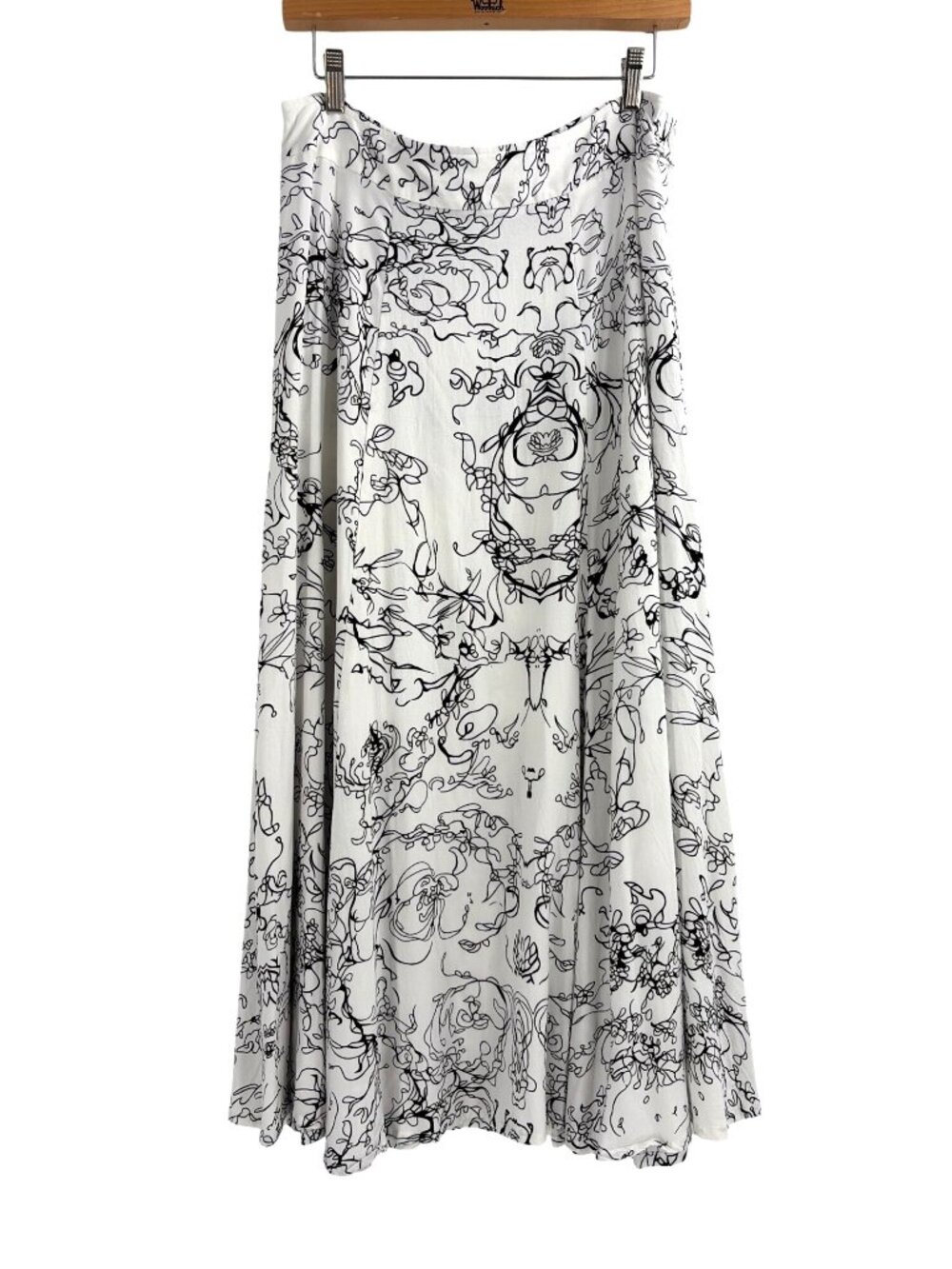 Soft Surroundings Womens PM Maxi Skirt White Black Abstract Floral Print Rayon